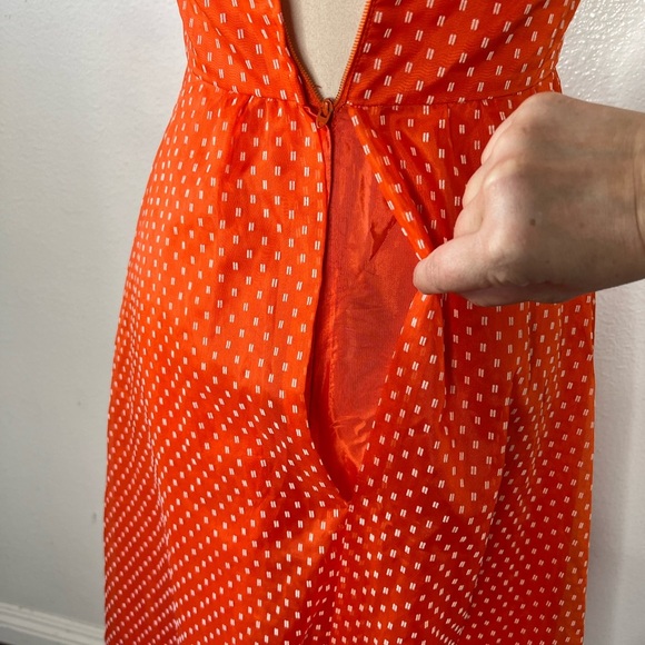 VINTAGE 1970s Lorrie Deb Maxi Dress Orange Prairie Full Gown 70s Calico Hippie - Picture 7 of 12